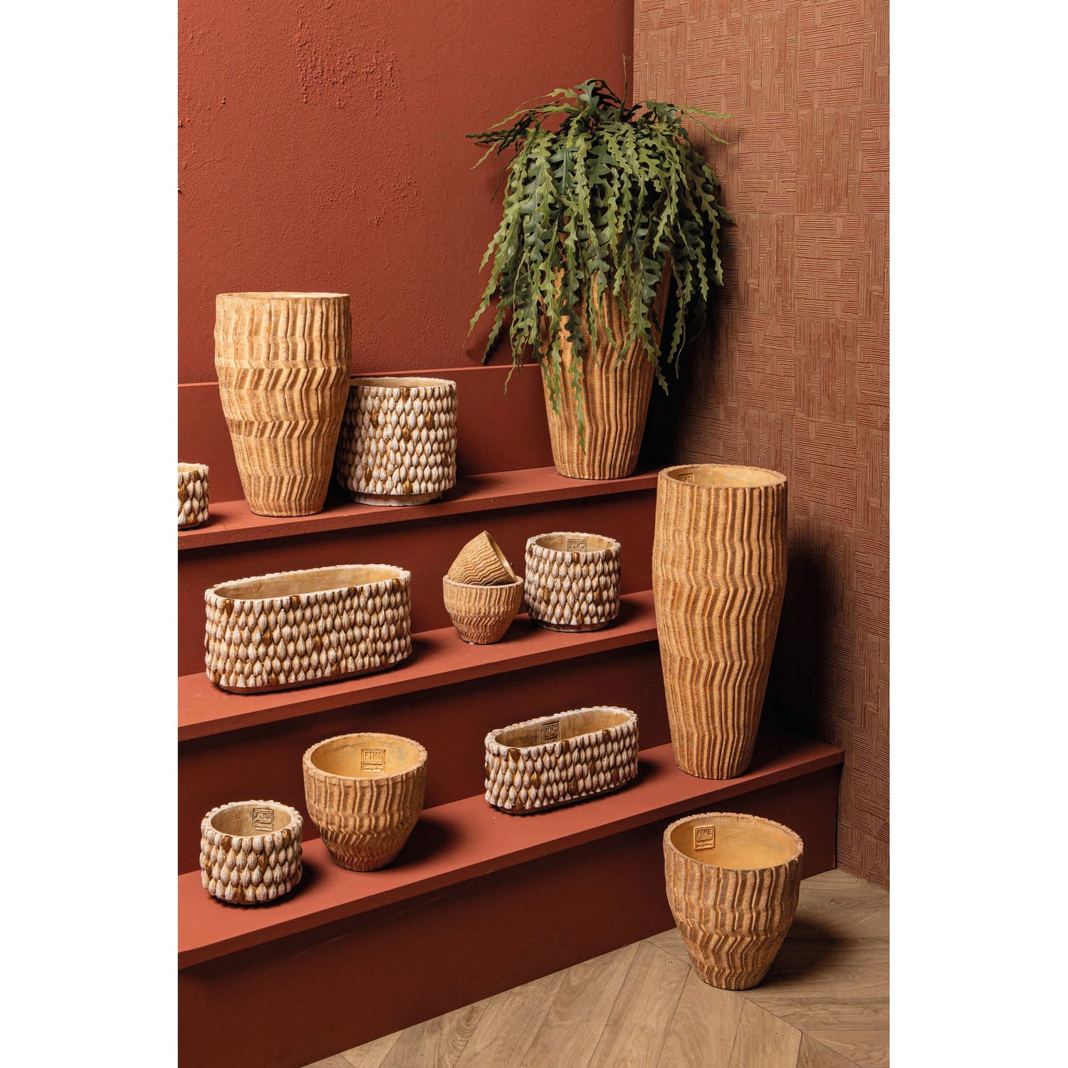 Flower Pot - Round Cement, Gold Details, Cream, S – Hilla | PTMD
