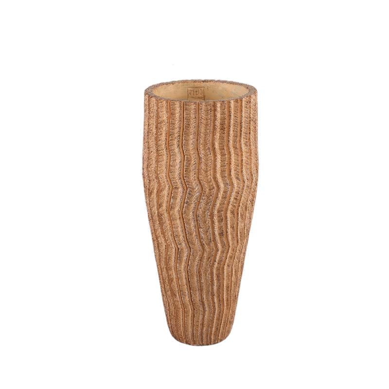 Flowerpot - Tall Round Cement, Grooved Pattern, Light Brown, M – Zanaya | PTMD
