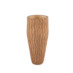 Flowerpot - Tall Round Cement, Grooved Pattern, Light Brown, M – Zanaya | PTMD