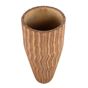 Flowerpot - Tall Round Cement, Grooved Pattern, Light Brown, L – Zanaya | PTMD