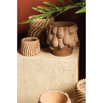 Blumentopf - Runder Zement, Wellenlinienmuster, Beige, XS – Tiera | PTMD