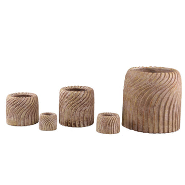 Blumentopf - Runder Zement, Wellenlinienmuster, Beige, S – Tiera | PTMD