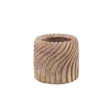 Blumentopf - Runder Zement, Wellenlinienmuster, Beige, M – Tiera | PTMD