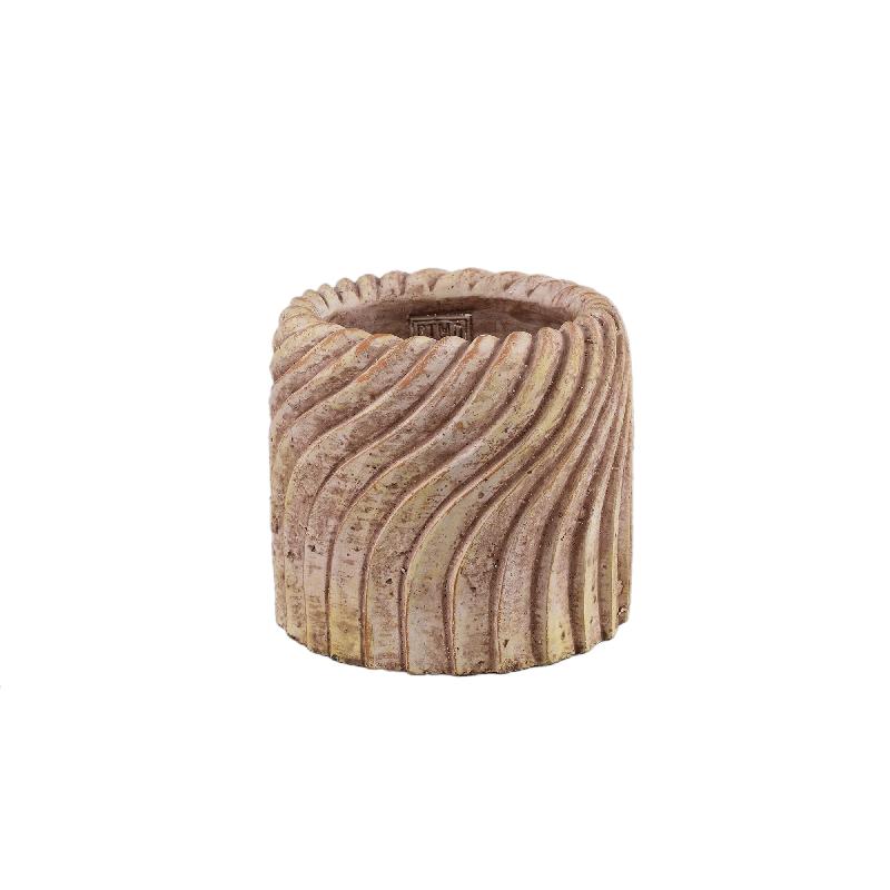 Flower pot - Round cement, wavy line pattern, beige, M – Tiera | PTMD