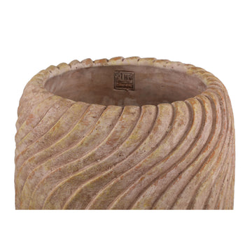 Blumentopf - Runder Zement, Wellenlinienmuster, Beige, XL – Tiera | PTMD