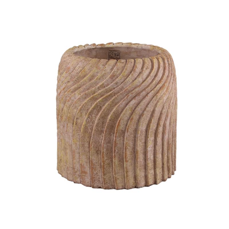 Flowerpot - Round Cement, Wavy Line Pattern, Beige, XL – Tiera | PTMD
