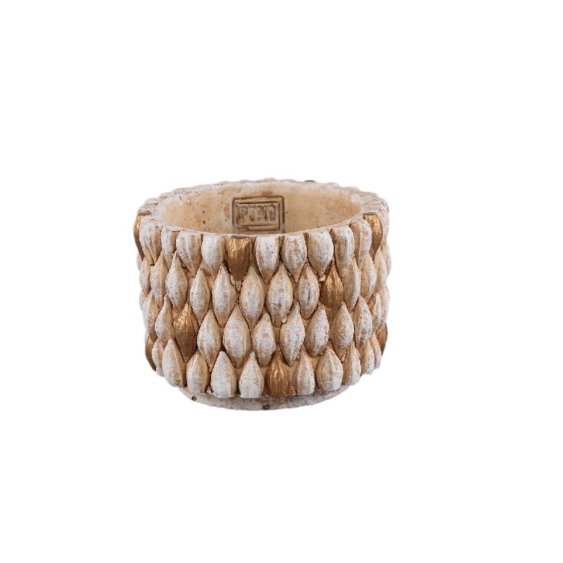 Flower Pot - Round Cement, Gold Details, Cream, S – Hilla | PTMD