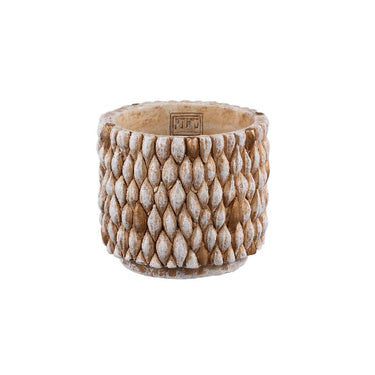 Blumentopf - Runder Zement, Golddetails, Cremefarbe, M – Hilla | PTMD
