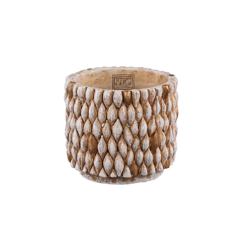 Topf - Runder Zement, Golddetails, Cremefarbe, M – Hilla | PTMD