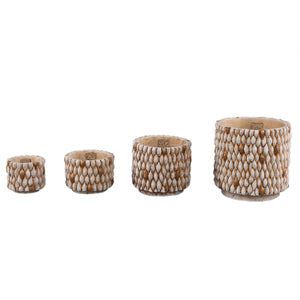 Blumentopf - Runder Zement, Golddetails, Cremefarbe, L – Hilla | PTMD