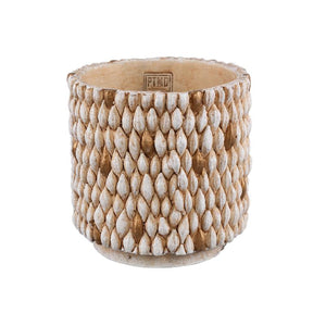 Blumentopf - Runder Zement, Golddetails, Cremefarbe, L – Hilla | PTMD