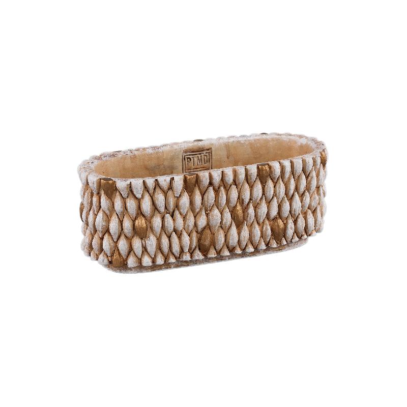 Topf - Ovaler Zement, Golddetails, Cremefarbe, S – Hilla | PTMD