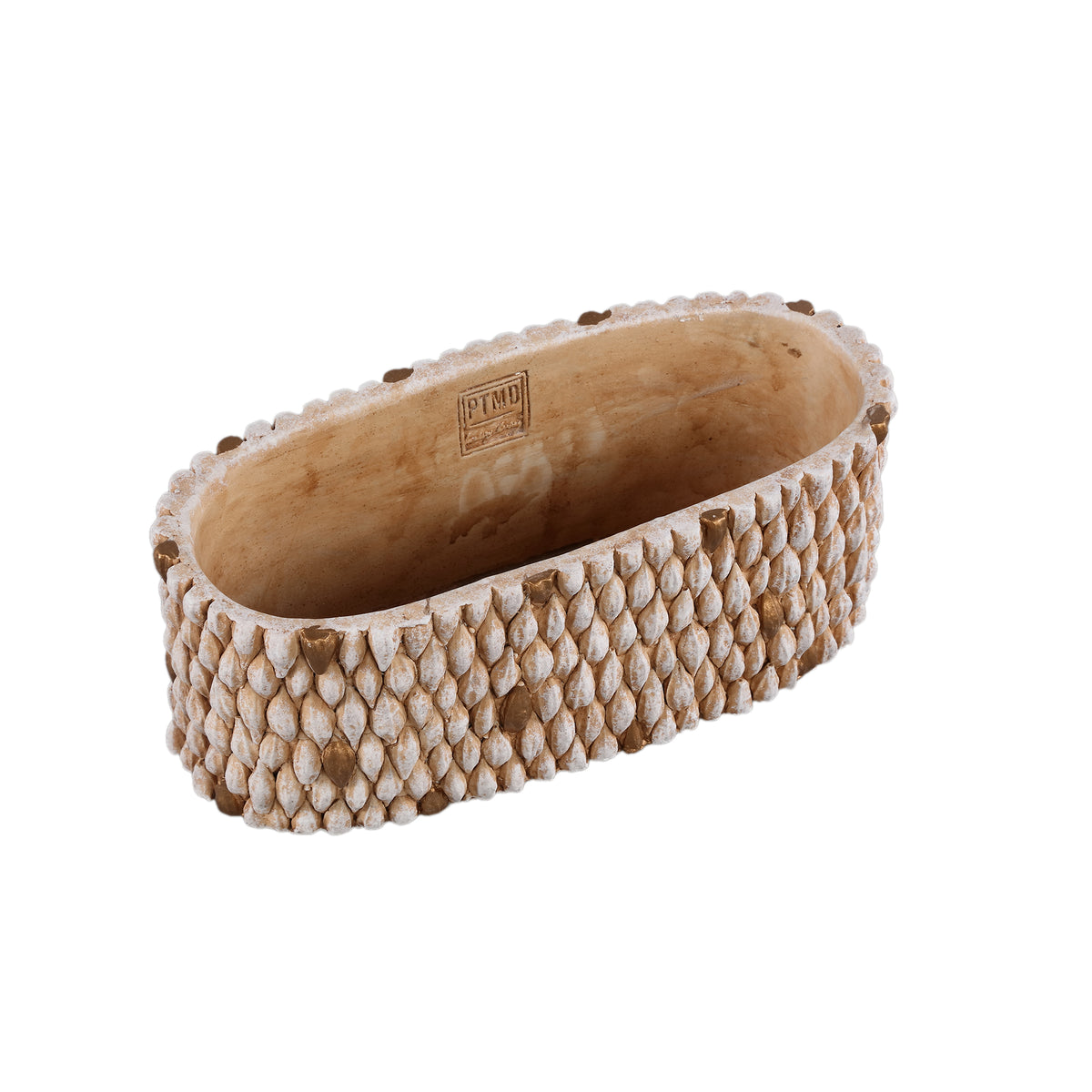 Topf  - Ovaler Zement, Golddetails, Cremefarbe, L – Hilla | PTMD
