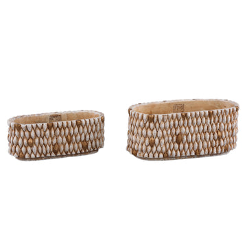 Blumentopf - Ovaler Zement, Golddetails, Cremefarbe, L – Hilla | PTMD