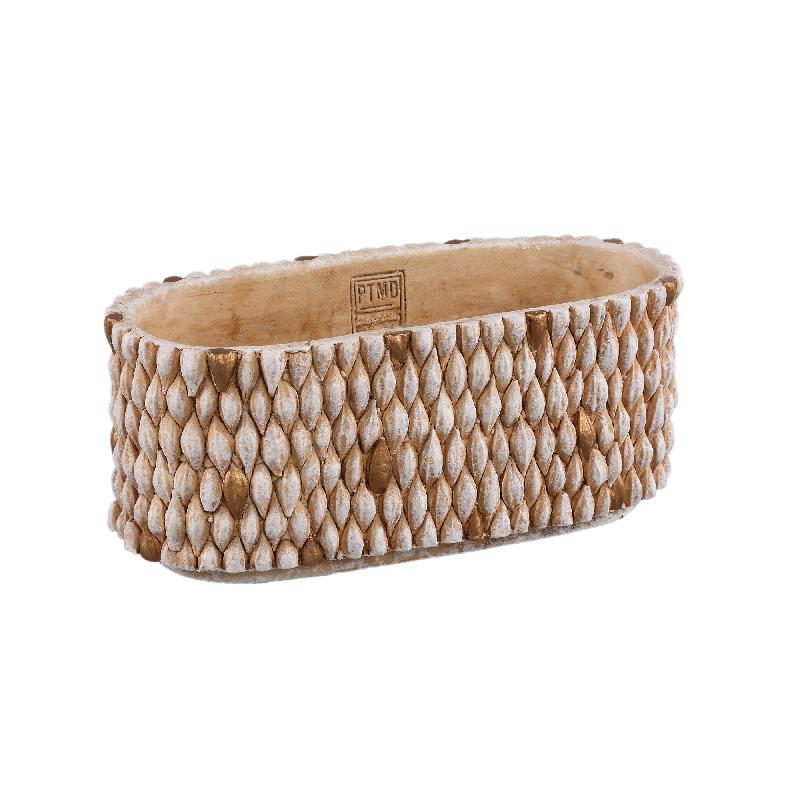 Topf  - Ovaler Zement, Golddetails, Cremefarbe, L – Hilla | PTMD