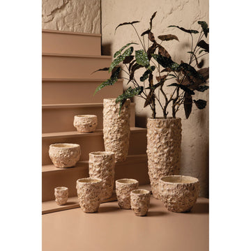 Blumentopf - Runder Zement, Raue Oberfläche, Hellrosa,Hoch, M – Romas | PTMD