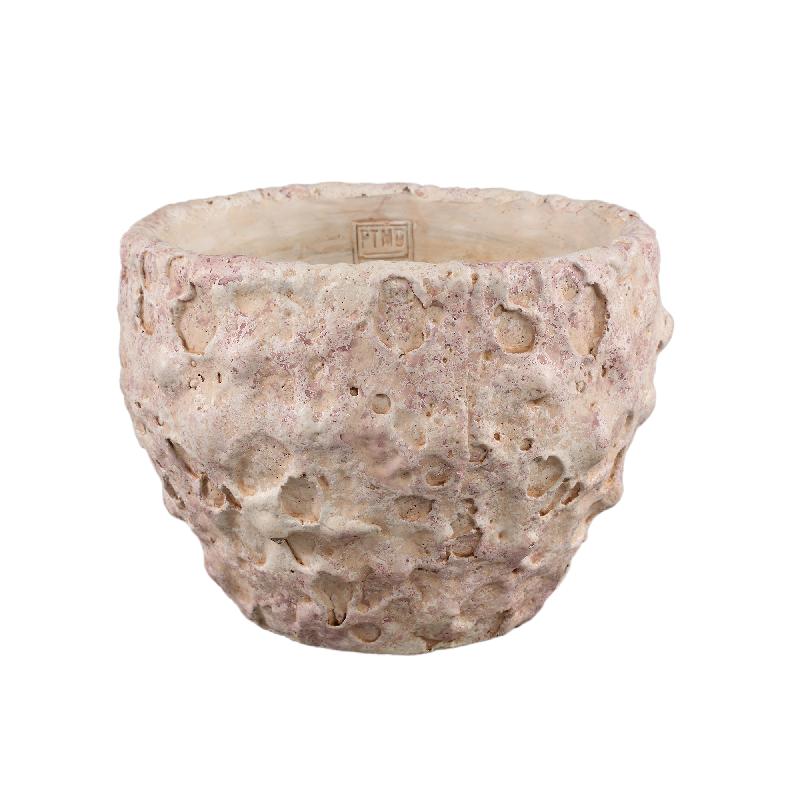 Blumentopf - Runder Zement, Raue Oberfläche, Hellrosa, Niedrig, L – Romas | PTMD