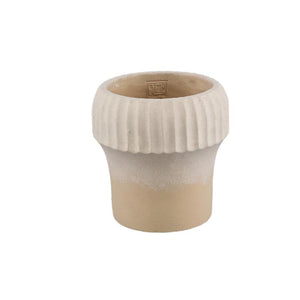 Flower Pot – Ribbed Rim, Round Shape, Beige Surface, Cement Material, L – Emilee | PTMD