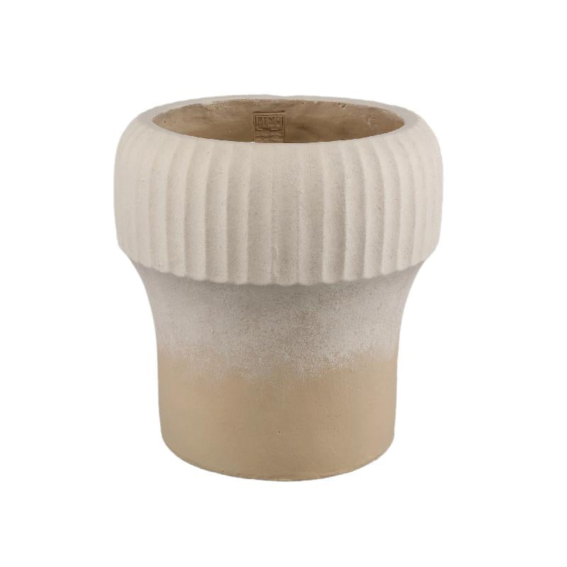Blumentopf – Gerippter Rand, Runde Form, Beige Oberfläche, Zement Material, XL – Emilee | PTMD