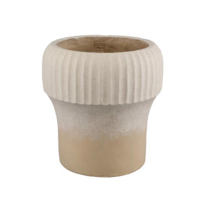 Blumentopf – Gerippter Rand, Runde Form, Beige Oberfläche, Zement Material, XL – Emilee | PTMD