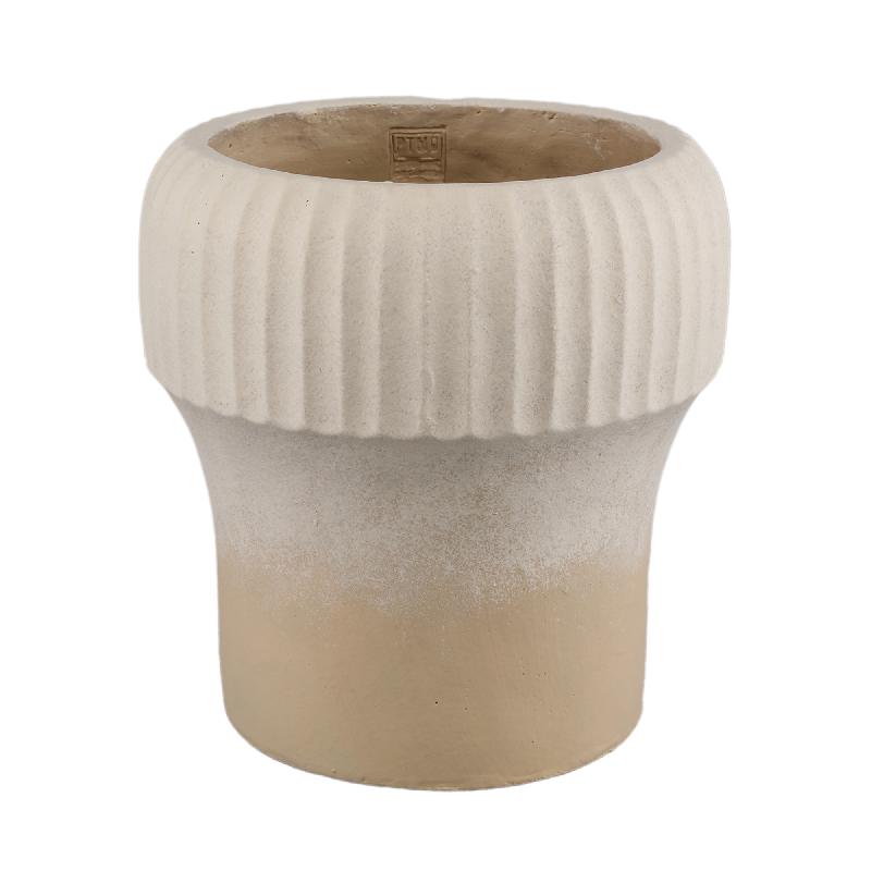 Flower pot – Ribbed Rim, Round Shape, Beige Surface, Cement Material, XXL – Emilee | PTMD