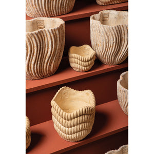 Flower pot - Round Cement, Groove Pattern, Wavy Line Pattern, Cream Color, M – Kiera | PTMD