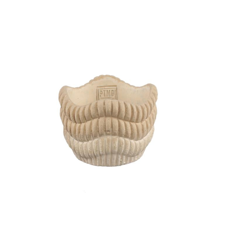 Topf - Runder Zement, Rillenmuster, Wellenlinienmuster, Cremefarbe, S – Kiera | PTMD