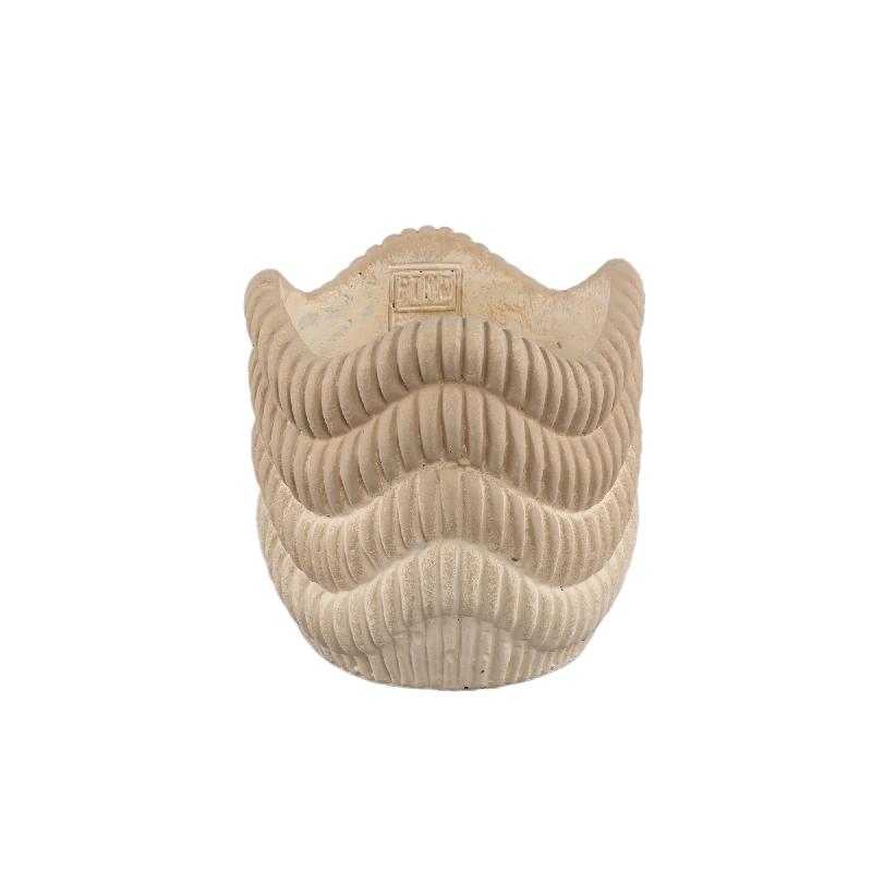 Flower pot - Round Cement, Groove Pattern, Wavy Line Pattern, Cream Color, M – Kiera | PTMD