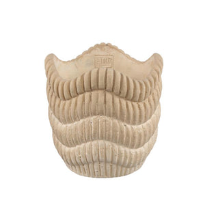 Topf - Runder Zement, Rillenmuster, Wellenlinienmuster, Cremefarbe, L – Kiera | PTMD