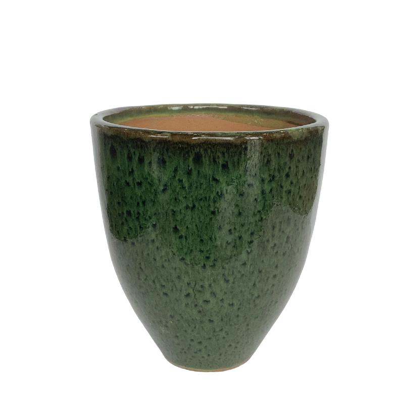 Flowerpot - Glazed surface, Round shape, Rough texture, Dark green, M | PTMD