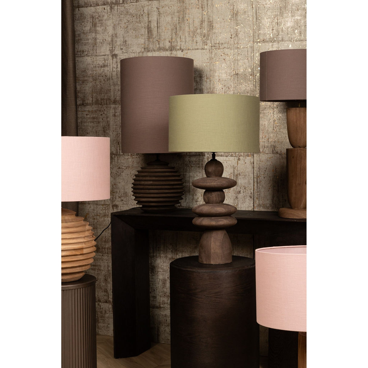 Cotton-linen lampshade with a green finish and tall, round shape – Rivvo | PTMD