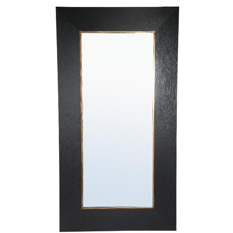 Spiegel – Holzfurnier, Rechteckige Form, Goldrand Design, Schwarz, XXL – Tiess | PTMD