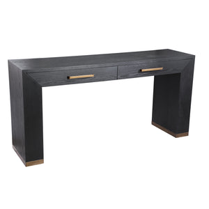 Side table – wood veneer, metal, mirror detail, 2 drawers, black – Tiess | PTMD