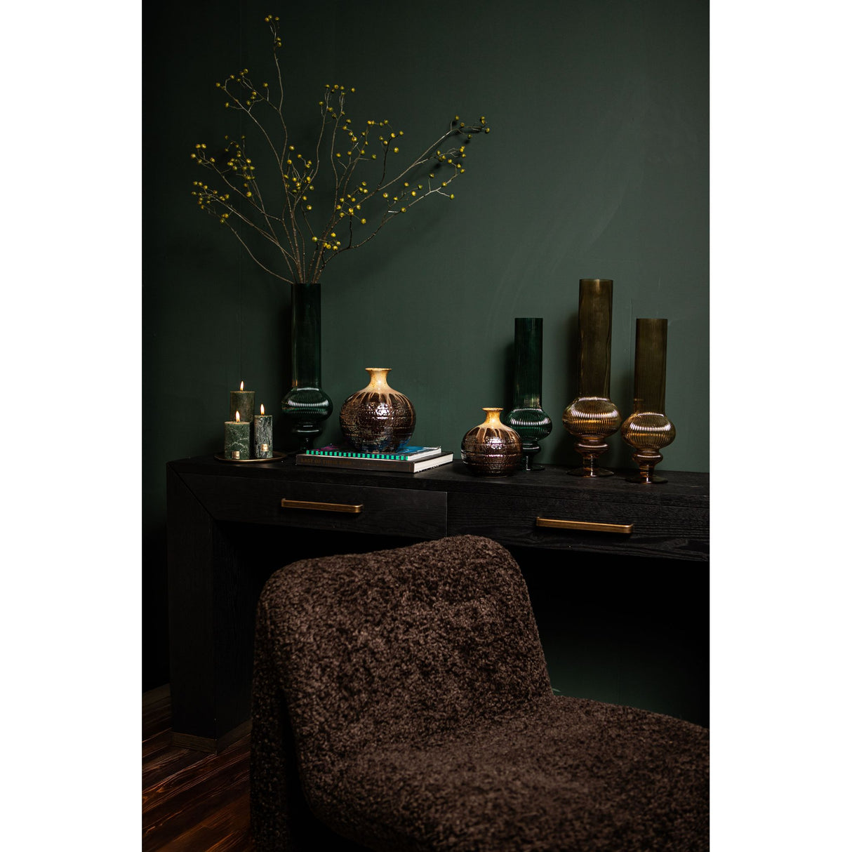 Side table – wood veneer, metal, mirror detail, 2 drawers, black – Tiess | PTMD