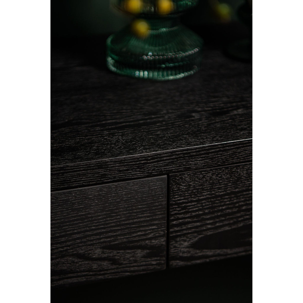 Side table – wood veneer, metal, mirror detail, 2 drawers, black – Tiess | PTMD