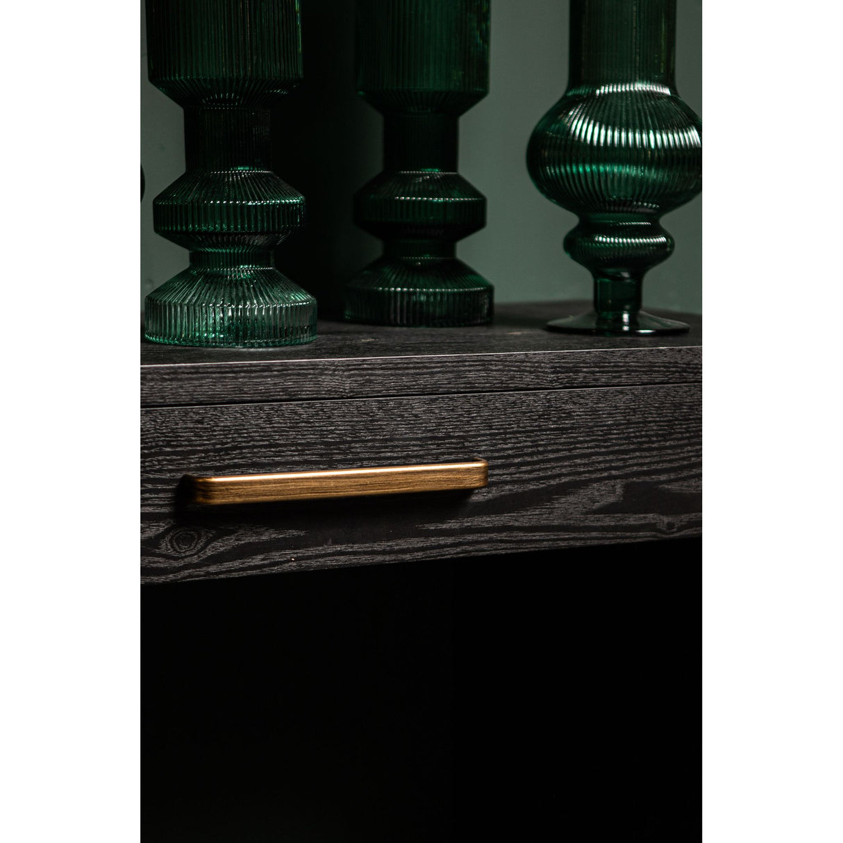 Side table – wood veneer, metal, mirror detail, 2 drawers, black – Tiess | PTMD