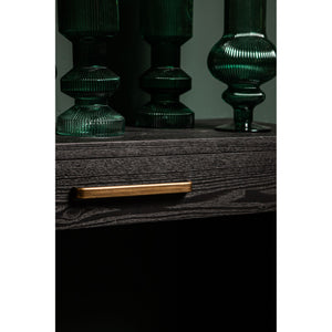 Side table – wood veneer, metal, mirror detail, 2 drawers, black – Tiess | PTMD