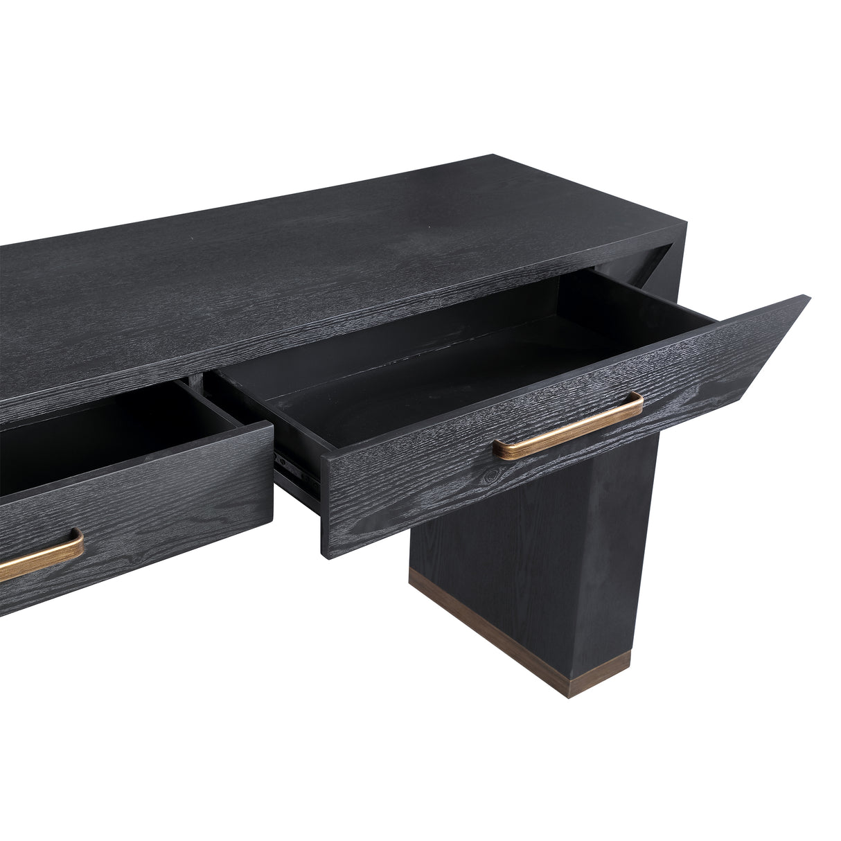 Side table – wood veneer, metal, mirror detail, 2 drawers, black – Tiess | PTMD