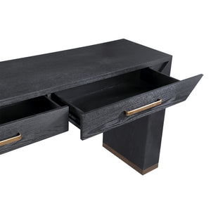Side table – wood veneer, metal, mirror detail, 2 drawers, black – Tiess | PTMD
