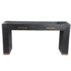 Side table – wood veneer, metal, mirror detail, 2 drawers, black – Tiess | PTMD