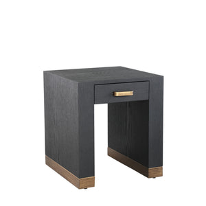 Side Table – Wood Veneer, Metal, Square, Brown – Tiess | PTMD