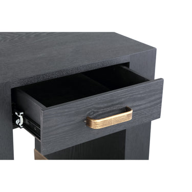 Beistelltisch – Holzfurnier, Eine Schublade, Kompaktes Design, Schwarz – Tiess | PTMD