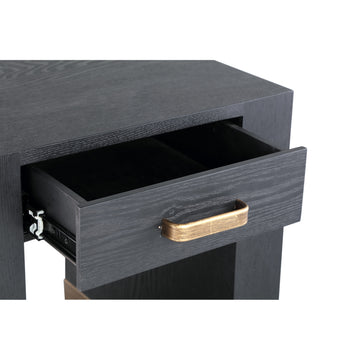 Beistelltisch – Holzfurnier, Eine Schublade, Kompaktes Design, Schwarz – Tiess | PTMD