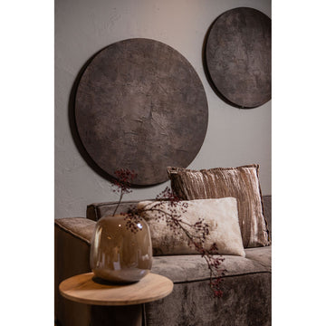 Wandpaneel aus Polyester-Canvas mit MDF-Rahmen, runder Form und rauer Struktur, Braun-Finish, L – Kemp | PTMD
