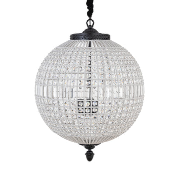 Pendant lamp made of crystal, glass and metal, globe design, anthracite-colored look, with canopy, L – Jaris | PTMD
