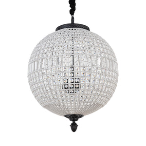 Pendant lamp made of crystal, glass and metal, globe design, anthracite-colored look, with canopy, L – Jaris | PTMD