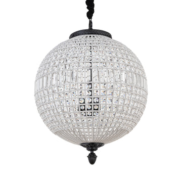Pendant lamp made of crystal, glass and metal, globe design, anthracite-colored look, with canopy, L – Jaris | PTMD