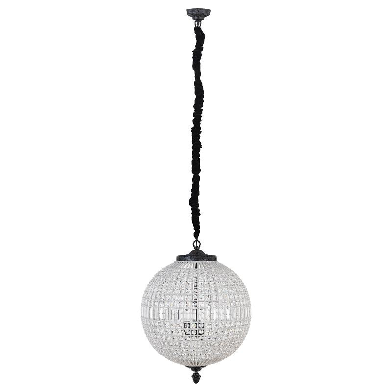 Pendant lamp made of crystal, glass and metal, globe design, anthracite-colored look, with canopy, L – Jaris | PTMD