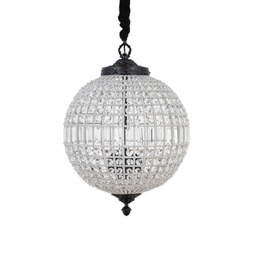 Pendant lamp made of crystal, glass and metal, globe design, anthracite look, with canopy, M – Jaris | PTMD