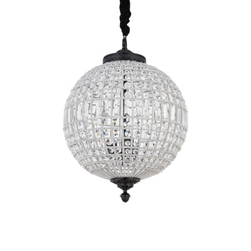 Pendant lamp made of crystal, glass and metal, globe design, anthracite look, with canopy, M – Jaris | PTMD
